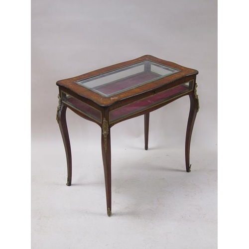 2062 - A 19c French style rosewood marquetry decorated glazed vitrine cabinet supported on slight cabriole ... 