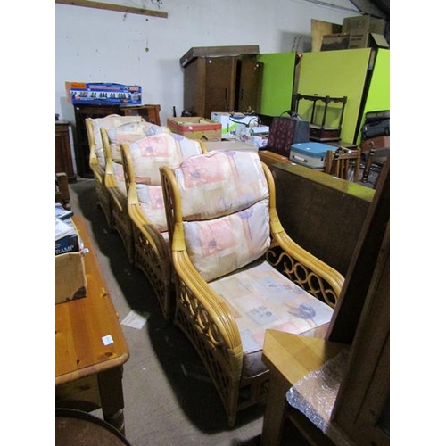 571 - FOUR BAMBOO FRAMED ARMCHAIRS