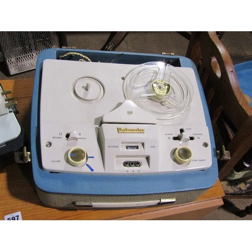 596 - VINTAGE SEWING MACHINE AND TAPE PLAYER