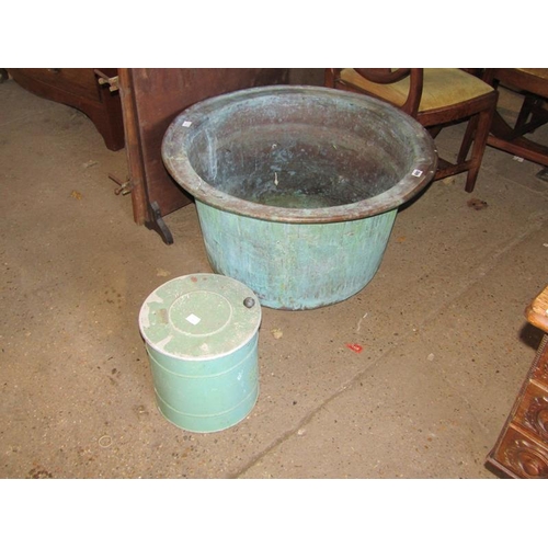 692 - LARGE METAL CAULDRON AND A METAL BIN