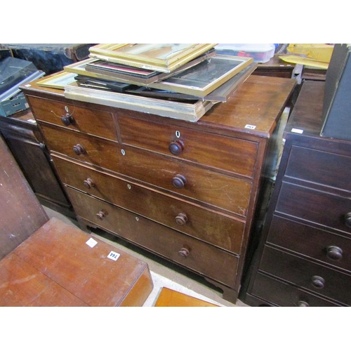 761 - GEORGIAN MAHOGANY CHEST OF TWO SHORT/THREE LONG DRAWERS