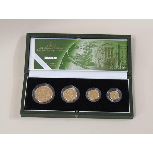 1668 - United Kingdom gold proof sovereign four coin collection of 22ct gold comprising £5, double sovereig... 