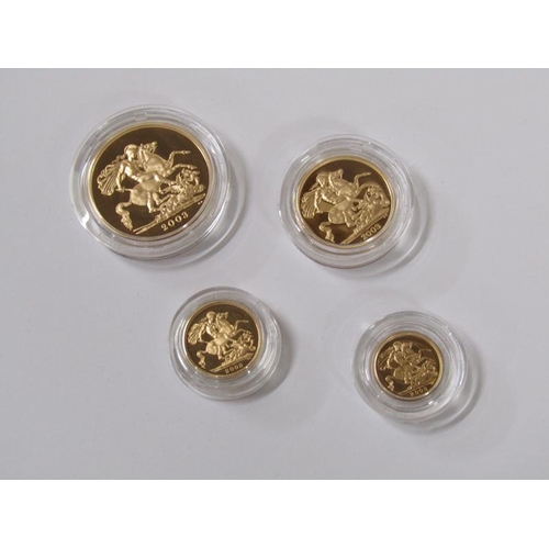 1668 - United Kingdom gold proof sovereign four coin collection of 22ct gold comprising £5, double sovereig... 