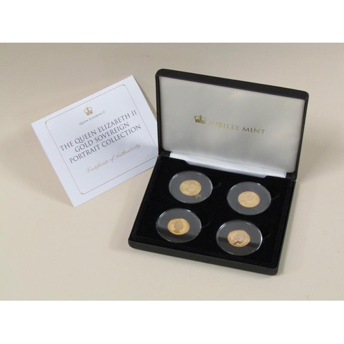 1671 - Queen Elizabeth II gold sovereign portrait collection, comprising four 22ct gold sovereigns - 31.9g ... 