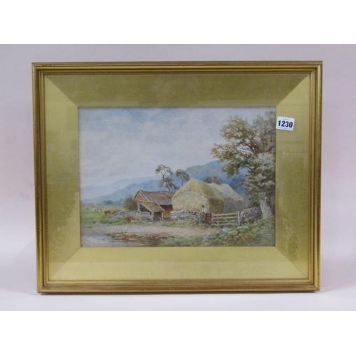 1230 - TB Nool 1909, A farmyard scene with a figure seated on a stone wall, signed.  Watercolour f/g 25 x 3... 