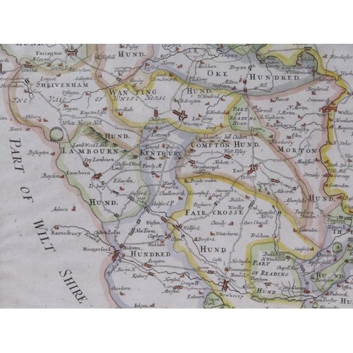 1300 - Robert Morden map of Berkshire, hand coloured.  F/g 36 x 42 cms