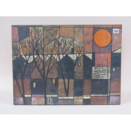 1301 - Ken Law, Winter Sun, an oleograph on board.  Unframed 44 x 60cms