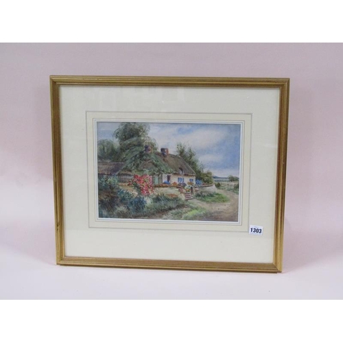 1303 - Henry John Sylvester Stannard, a thatched cottage in a summertime setting, watercolour.  F/g 23 x 33... 