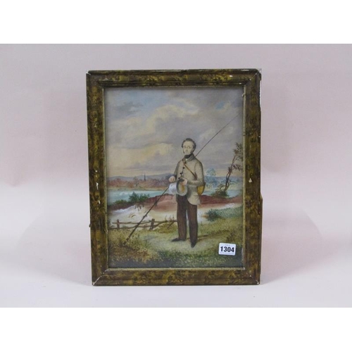 1304 - Unsigned 19c, the squire going fishing, watercolour.  F/g 34 x 26cms