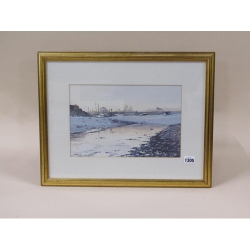 1305 - Geoffrey Sayers, harbour at low tide, signed watercolour.  F/g 20 x 32cms