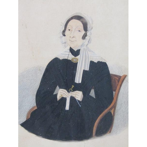 1306 - 19c portrait miniature of a lady seated in a chair together with a sketch of a gentleman.  Lady f/g ... 