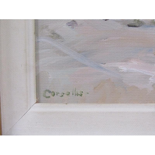 1309 - Jane Corsellis, Whistable Bay, signed oil on board.  Framed 24 x 31 cms