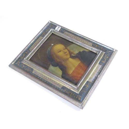 1316 - Madonna after the old master, a coloured print, the frame decorated in polychrome with scrolling fol... 