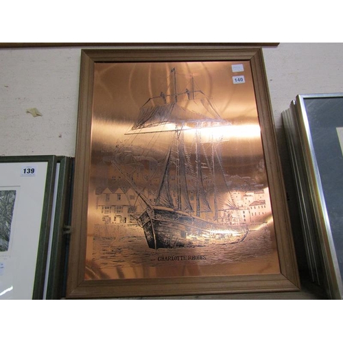 140 - FRAMED COPPER PLATES, CHARLES DICKENS AND A CLOCK