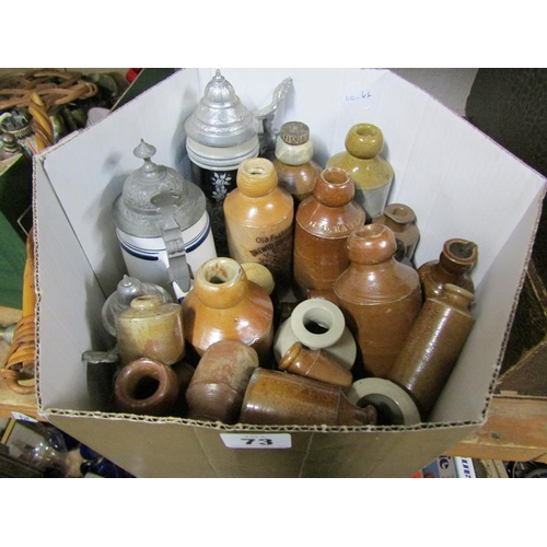 73 - ANTIQUE STONEWARE BOTTLES, POTS, STEINS