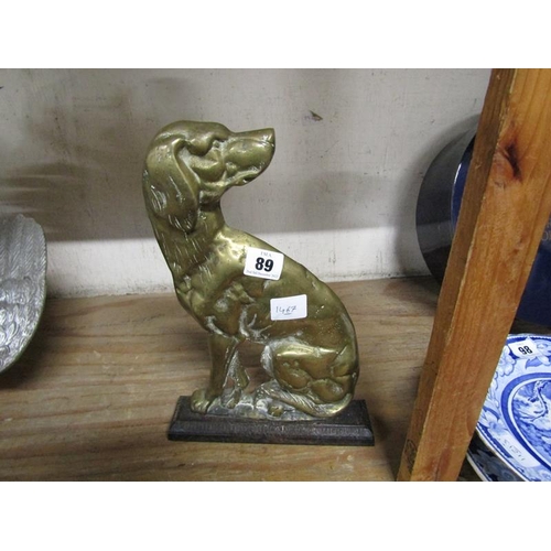 89 - VICTORIAN BRASS AND IRON DOG DOOR STOP