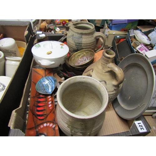 321 - STUDIO POTTERY, ENAMEL WARES ETC