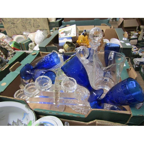 324 - BOX OF CRYSTAL GLASSWARE AND BLUE GLASS WINES