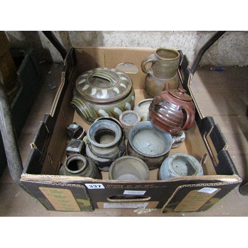 337 - BOX OF MIXED STUDIO POTTERY