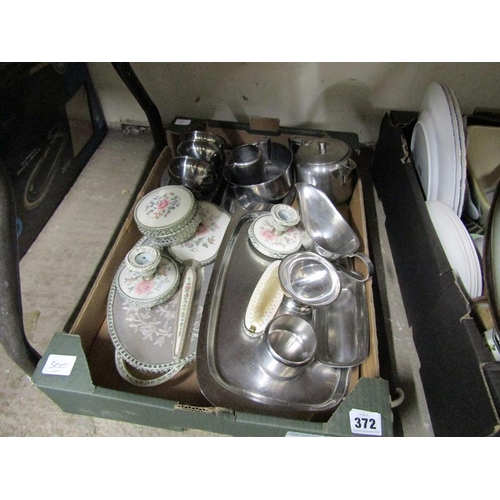 372 - DRESSING TABLE SET; STAINLESS STEEL TEAWARES