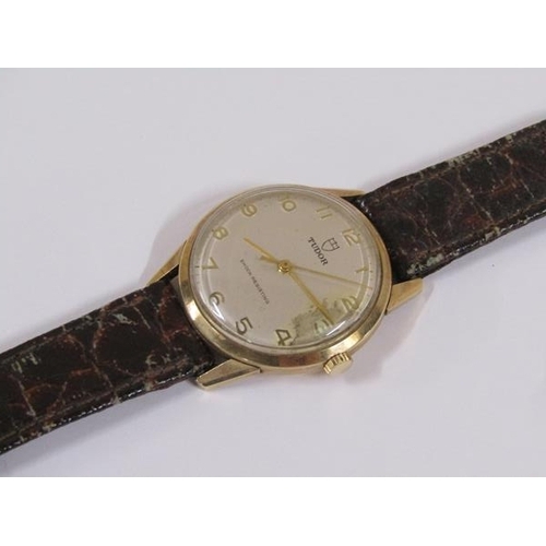 1570 - Tudor gold cased gents watch with leather strap