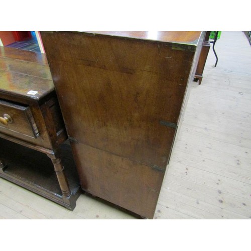 2069 - A 19c mahogany military chest of split construction, having a central secretaire with fall front and... 