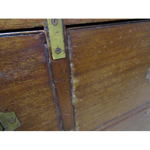 2069 - A 19c mahogany military chest of split construction, having a central secretaire with fall front and... 