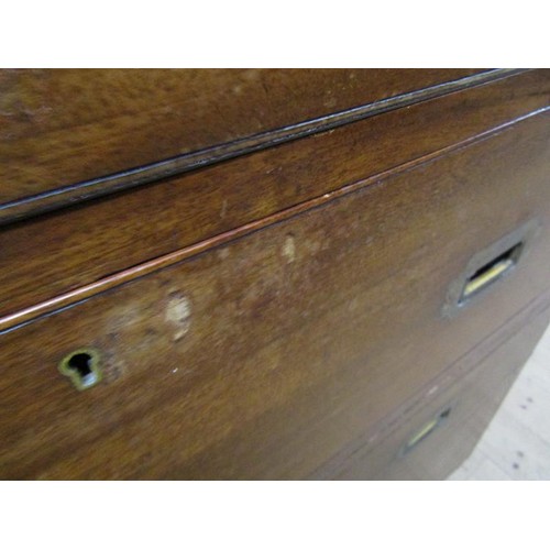 2069 - A 19c mahogany military chest of split construction, having a central secretaire with fall front and... 