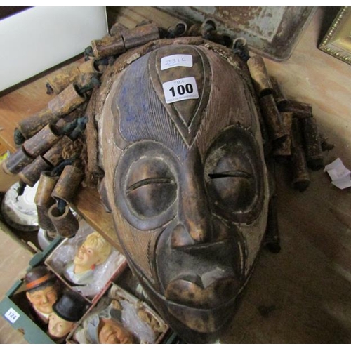 100 - CARVED AFRICAN AND PAINTED WALL MASK