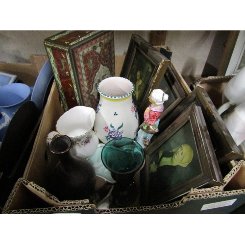 61 - BOX OF MISC TO INCL VINTAGE TIN, POOLE POTTERY ETC