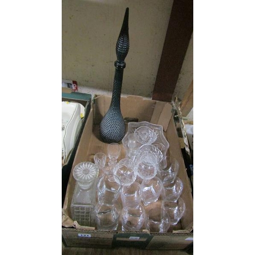 121 - BOX OF CRYSTAL GLASSWARE, ITALIAN BOTTLE AND STOPPER