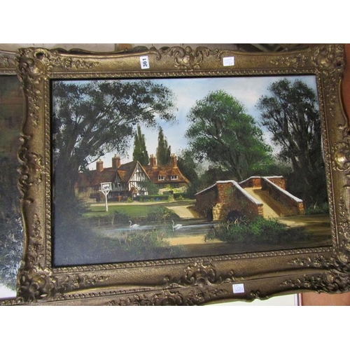 361 - TWO LARGE FRAMED OIL ON CANVAS VILLAGE SCENES