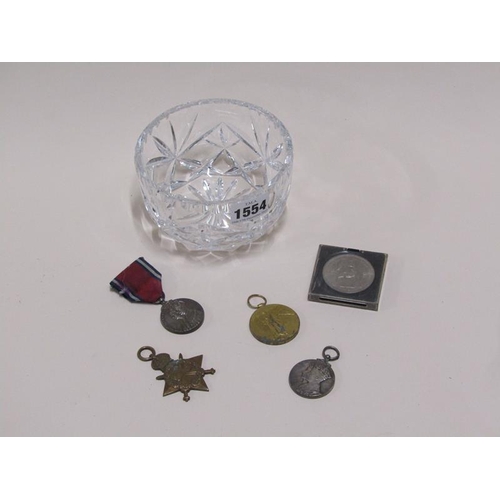 1554 - FIVE CORONATION SERVICE MEDALS AND A CUT GLASS BOWL