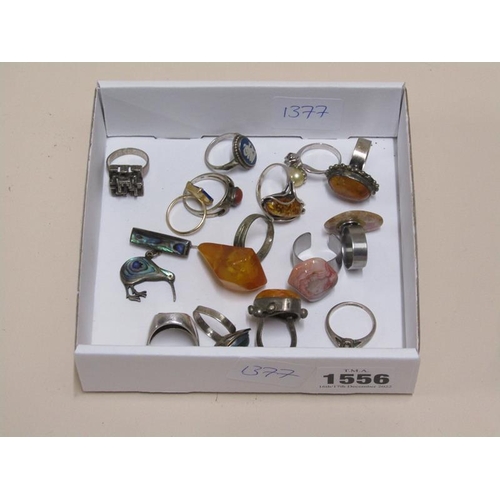 1556 - COLLECTION OF SILVER AND OTHER RINGS, VARIOUS STONE SETTINGS