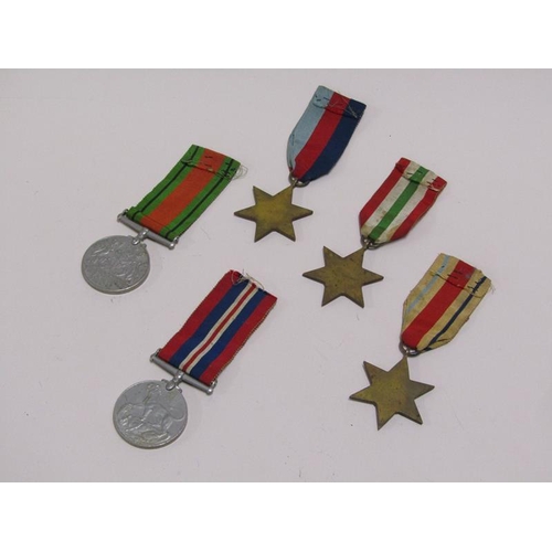 1559 - TWO SECOND WORLD WAR SERVICE MEDALS TOGETHER WITH THREE STARS, ALL WITH RIBBONS