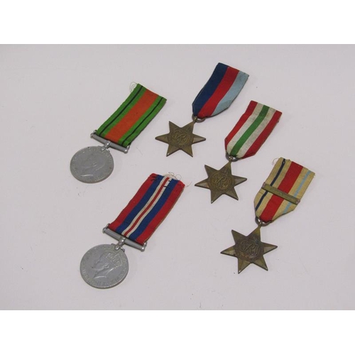 1559 - TWO SECOND WORLD WAR SERVICE MEDALS TOGETHER WITH THREE STARS, ALL WITH RIBBONS