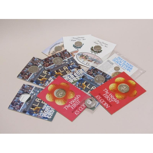 1565 - COLLECTION OF EIGHT SPECIAL ISSUE COINS INC. THREE MERRY XMAS 50p COINS , THE WORLD CUP SPAIN CROWN ... 