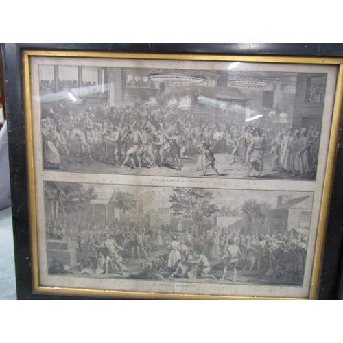 1225 - TWO 18c BLACK AND WHITE ENGRAVINGS LA PEGNA AND THE TURKS CARNIVAL. F/G 32 x 46 AND 35 x 43 cms