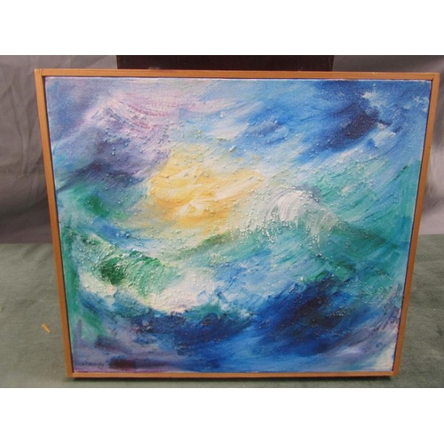 1246A - MYSTICAL OCEAN BY SANDY HILLYER - OIL ON CANVAS, AND A CONTEMPORARY SUNSET