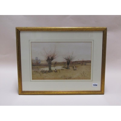 1250 - WILL ANDERSON, CHILDREN BESIDE A RIVER.  SIGNED WATERCOLOUR, F/G 26 x 35 cms