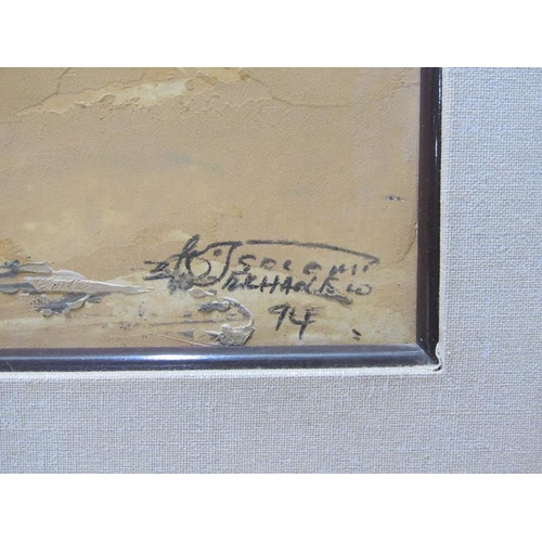 1254 - SIGNED INDISTINCTLY,  CONTEMPORARY SUBJECT VIEWING ENTERTAINMENT, DATED '94.  WATECOLOUR F/G 60 x 87... 