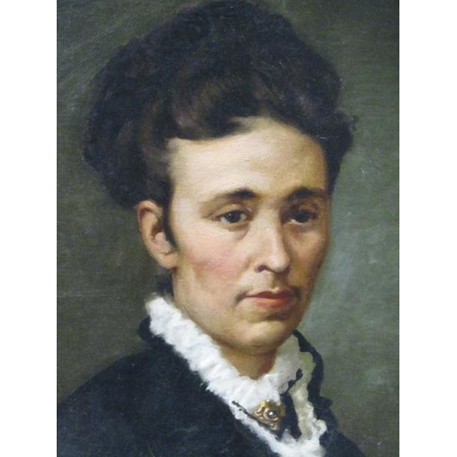 1264 - LATE 19c UNSIGNED OIL ON BOARD PORTRAIT OF A LADY, OVAL FRAMED 57 x 44 cms