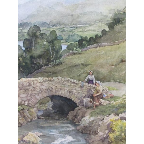 1265 - E R STURGEON, THE BABBLING BROOK, DEPICTING ASHNESS BRIDGE, DERWENT WATER.  SIGNED STURGEON.  WATERC... 