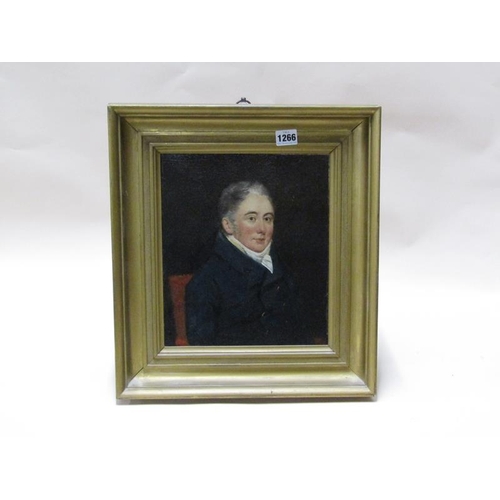 1266 - UNSIGNED, 19c PORTRAIT OF A GENT, OIL ON CANVAS FRAMED 29 x 25cms