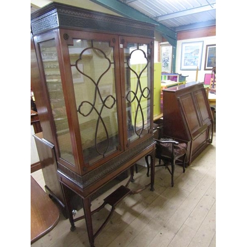 2035 - EDWARDIAN GEORGIAN PERIOD MAHOGANY GLAZED CABINET ON STAND 104 x 190cms H