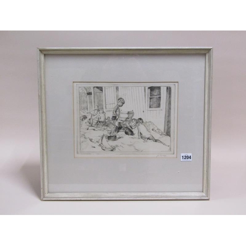 1204 - JAMES ARDERN GRANT - SUMMER HOLIDAY CHILDREN PLAYING, B&W ETCHING, SIGNED IN PENCIL, F/G, 21CM X 29C... 