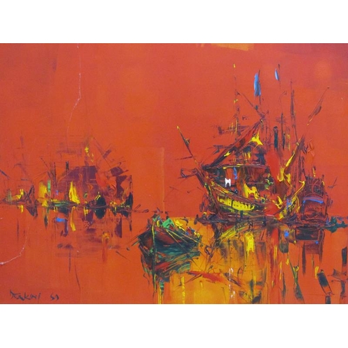 1209 - DEAKINS 89 - HARBOUR SCENE, OIL ON PANEL, FRAMED, 61CM X 75CM