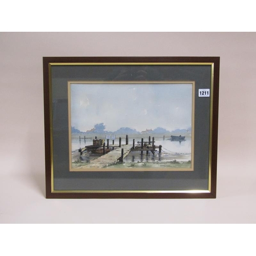 1211 - SHEILA HUGHES - RIVER BLYTH AT SOUTHWOLD, SUFFOLK, SIGNED, WATERCOLOUR, F/G, 24CM X 35CM