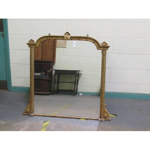 1221 - LATE VICTORIAN GILT FRAMED OVERMANTEL MIRROR, 108CM X 113CM