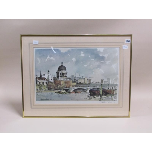 1242 - - WESSON - RIVER THAMES WITH ST PAULS IN BACKGROUND, LIMITED EDITION STAMPED PRINT, SIGNED IN PENCIL... 